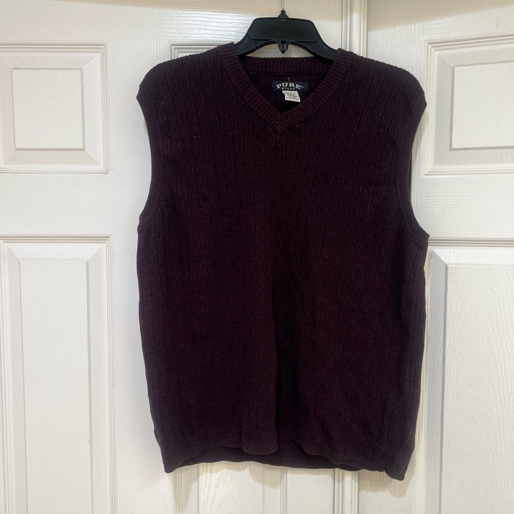 Made In Hong Kong Ribbed‎ Knit Men’s Large V Neck Brown Cotton Vest work sporty